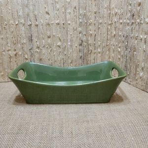 Green Rectangular Ceramic Serving Dish with Handles